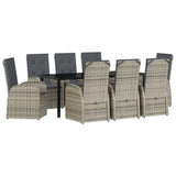 Garden Dining Set with Cushion 9 pcs Grey Poly Rattan - Front View