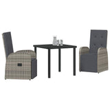 Garden Dining Set with Cushion 3 pcs Grey Poly Rattan - Side View