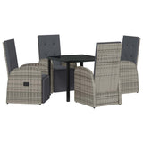 Garden Dining Set with Cushion 5 pcs Grey Poly Rattan - Front View