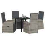 Garden Dining Set with Cushion 5 pcs Grey Poly Rattan - Side View