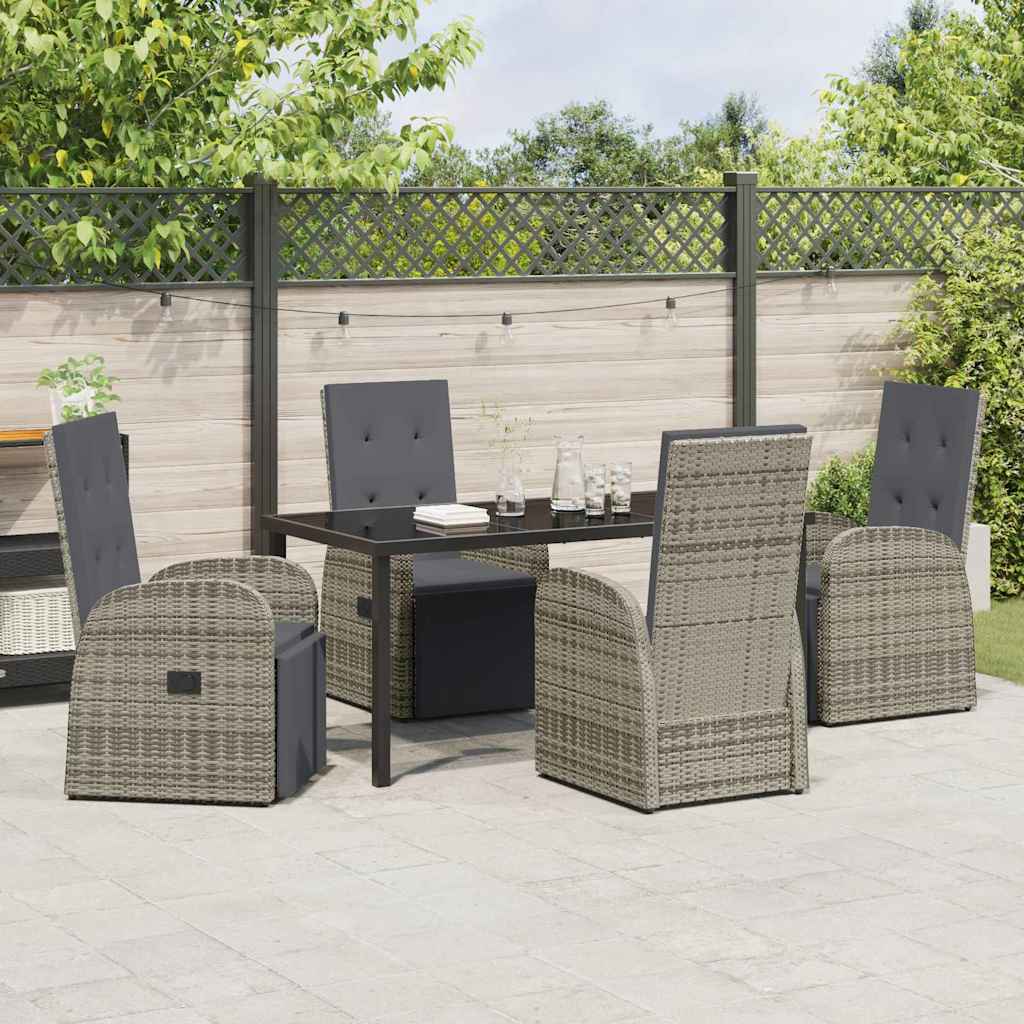 Garden Dining Set with Cushion 5 pcs Grey Poly Rattan