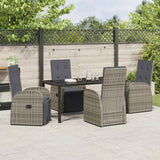 Garden Dining Set with Cushion 5 pcs Grey Poly Rattan