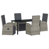 Garden Dining Set with Cushion 5 pcs Grey Poly Rattan - Front View