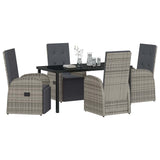 Garden Dining Set with Cushion 5 pcs Grey Poly Rattan - Side View