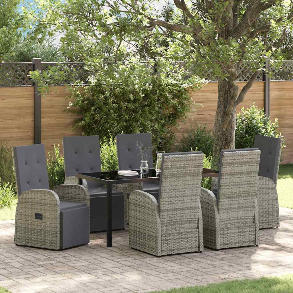 Garden Dining Set with Cushion 7 pcs Grey Poly Rattan
