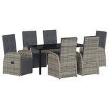 Garden Dining Set with Cushion 7 pcs Grey Poly Rattan - Front View