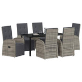 Garden Dining Set with Cushion 7 pcs Grey Poly Rattan - Side View