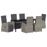 Garden Dining Set with Cushion 7 pcs Grey Poly Rattan - Front View