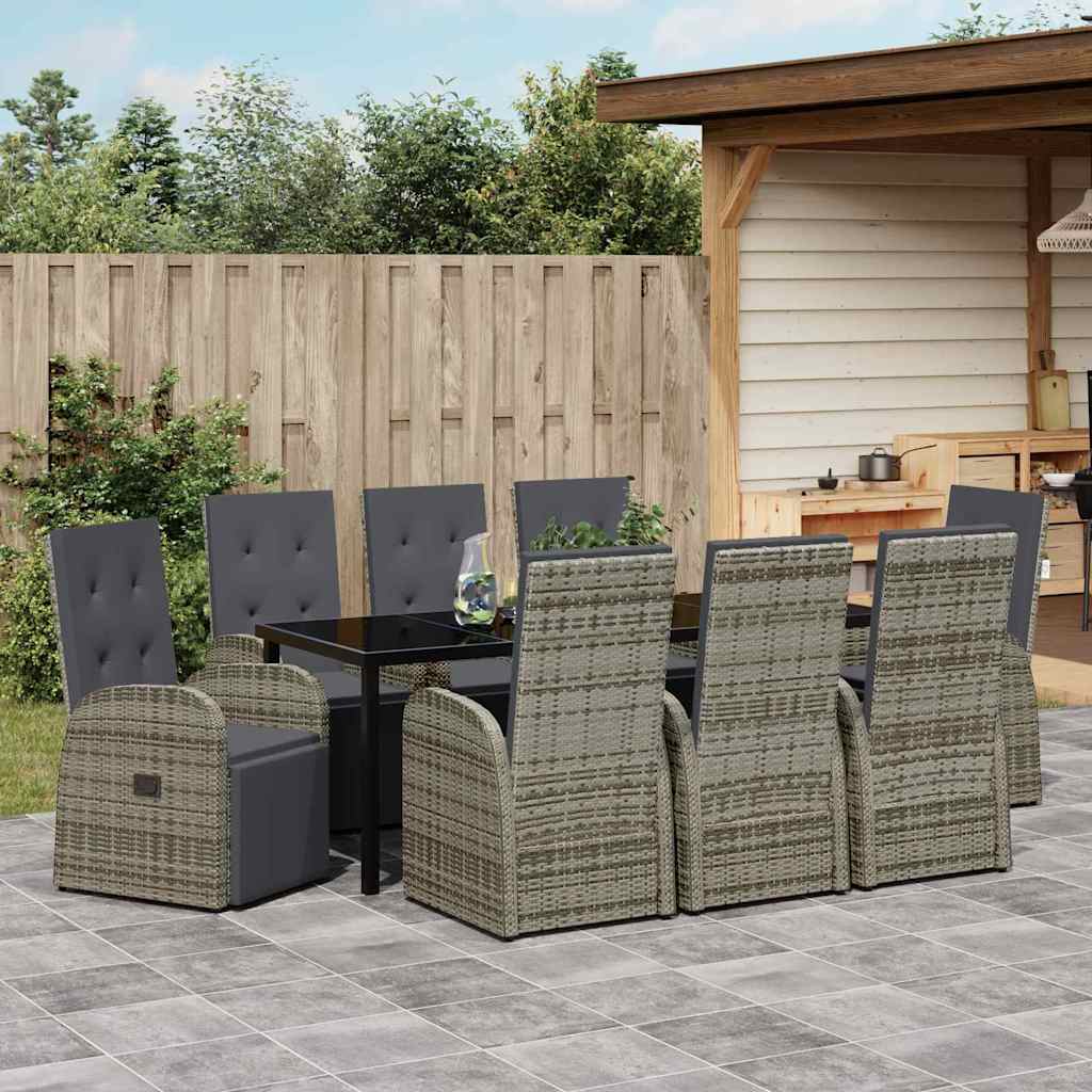Garden Dining Set with Cushion 9 pcs Grey Poly Rattan