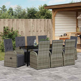 Garden Dining Set with Cushion 9 pcs Grey Poly Rattan
