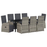 Garden Dining Set with Cushion 9 pcs Grey Poly Rattan - Front View