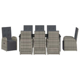 Garden Dining Set with Cushion 9 pcs Grey Poly Rattan - Close-Up Angle