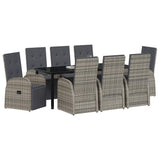 Garden Dining Set with Cushion 9 pcs Grey Poly Rattan - Side View