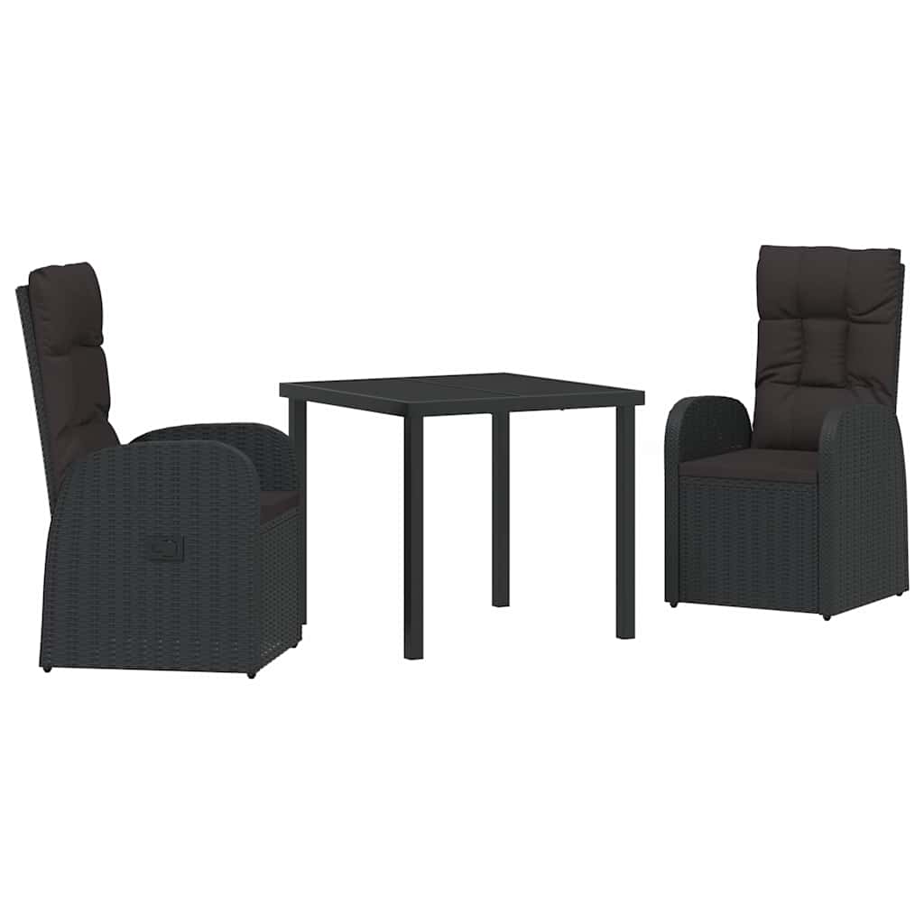 Garden Dining Set with Cushion 3 pcs Black Poly Rattan