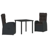 Garden Dining Set with Cushion 3 pcs Black Poly Rattan