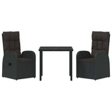 Garden Dining Set with Cushion 3 pcs Black Poly Rattan
