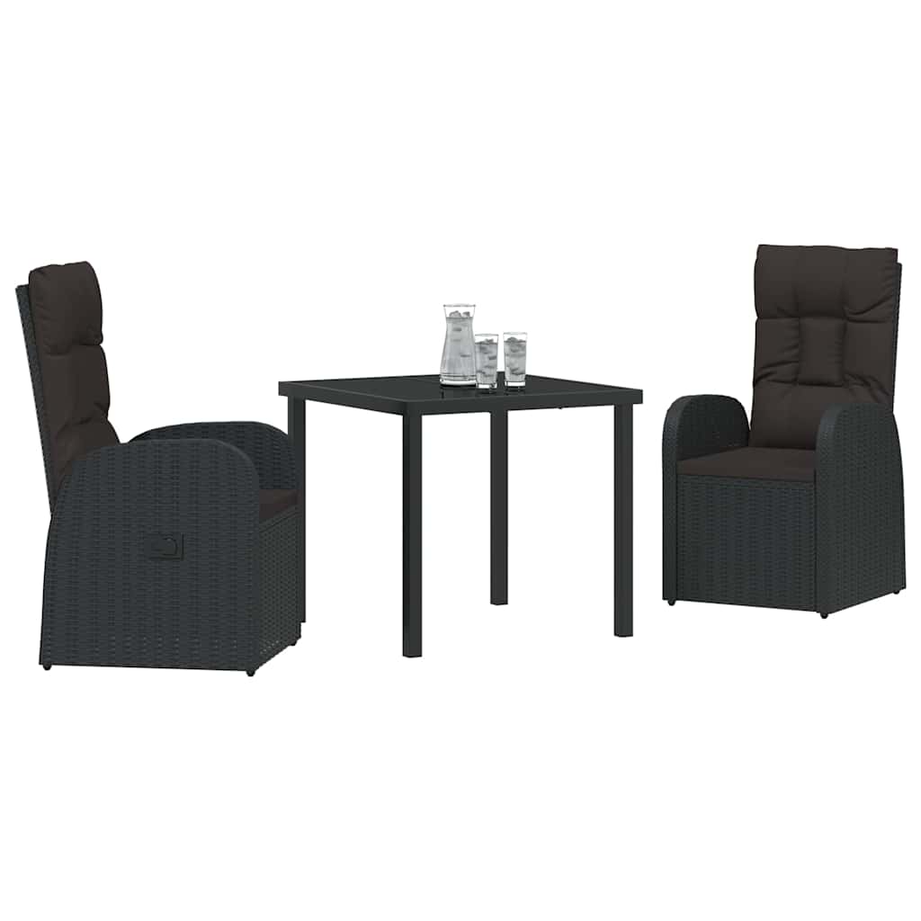Garden Dining Set with Cushion 3 pcs Black Poly Rattan