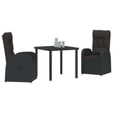 Garden Dining Set with Cushion 3 pcs Black Poly Rattan - Side View