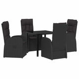 Garden Dining Set with Cushion 5 pcs Black Poly Rattan - Front View