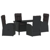Garden Dining Set with Cushion 5 pcs Black Poly Rattan - Front View