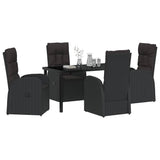 Garden Dining Set with Cushion 5 pcs Black Poly Rattan - Side View