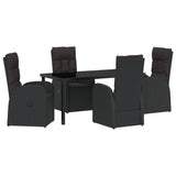 Garden Dining Set with Cushion 5 pcs Black Poly Rattan - Front View