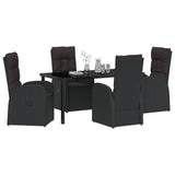 Garden Dining Set with Cushion 5 pcs Black Poly Rattan