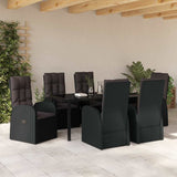 Garden Dining Set with Cushion 7 pcs Black Poly Rattan - Top-Down View