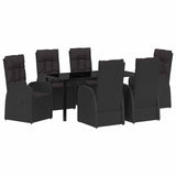 Garden Dining Set with Cushion 7 pcs Black Poly Rattan - Front View