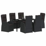 Garden Dining Set with Cushion 7 pcs Black Poly Rattan