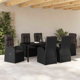 Garden Dining Set with Cushion 7 pcs Black Poly Rattan - Top-Down View
