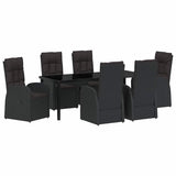 Garden Dining Set with Cushion 7 pcs Black Poly Rattan - Front View