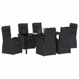 Garden Dining Set with Cushion 7 pcs Black Poly Rattan - Side View