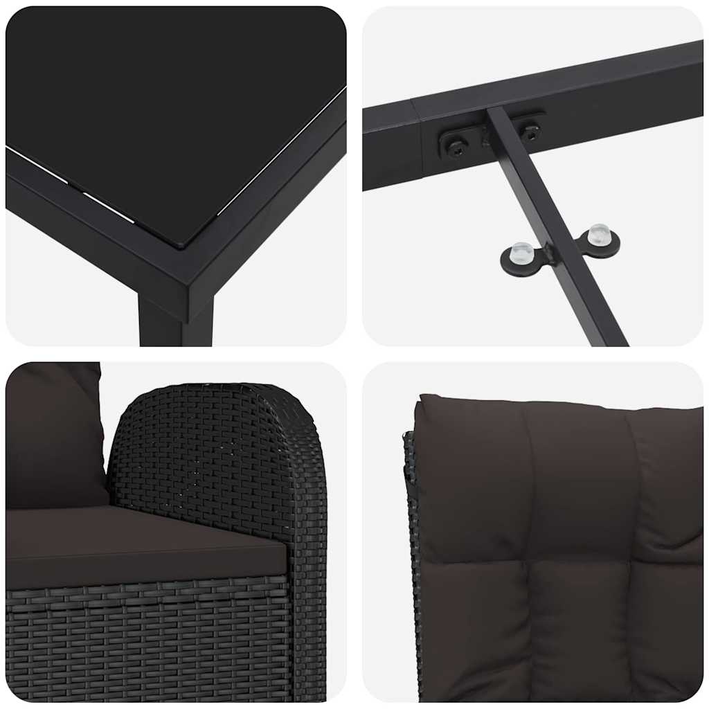 Garden Dining Set with Cushion 9 pcs Black Poly Rattan