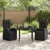 Garden Dining Set with Cushion 3 pcs Black Poly Rattan - Top-Down View