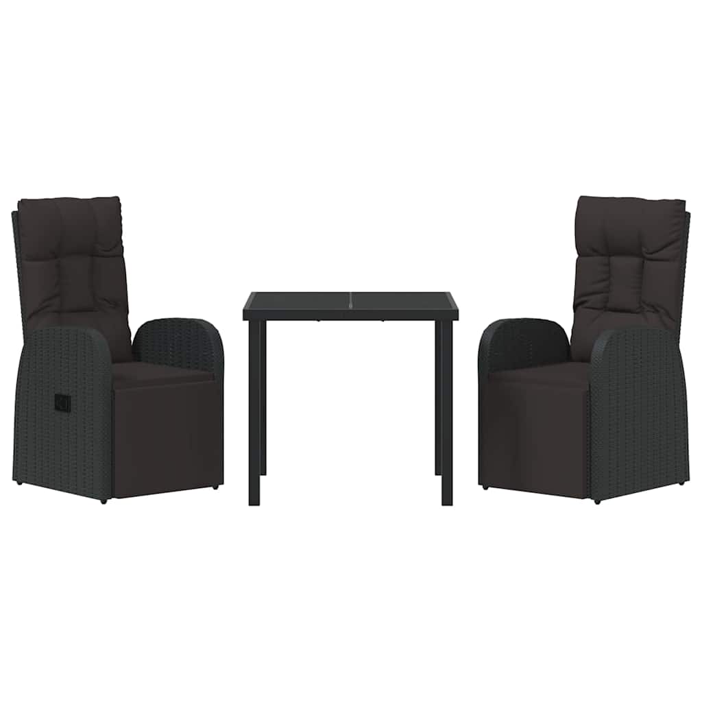 Garden Dining Set with Cushion 3 pcs Black Poly Rattan