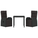 Garden Dining Set with Cushion 3 pcs Black Poly Rattan - Close-Up Angle