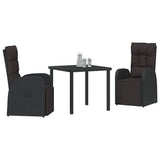 Garden Dining Set with Cushion 3 pcs Black Poly Rattan