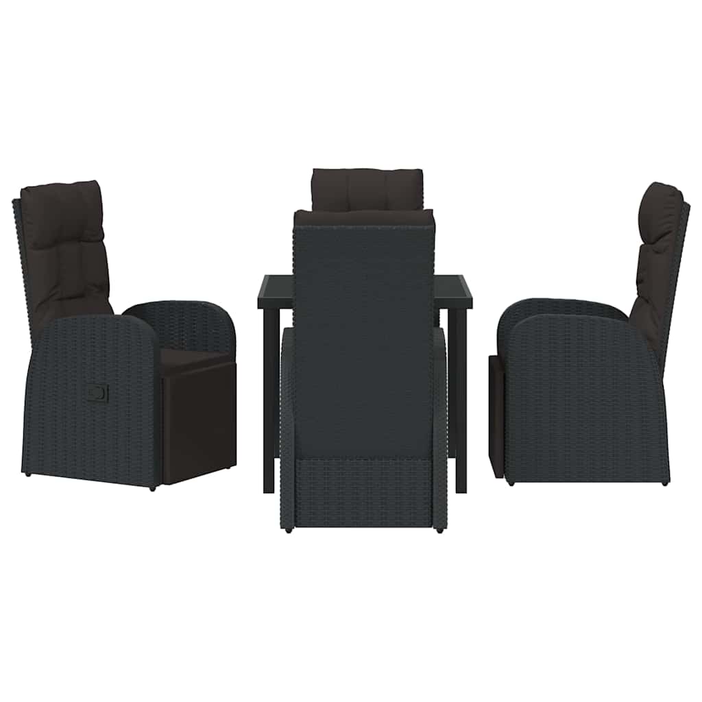 Garden Dining Set with Cushion 5 pcs Black Poly Rattan