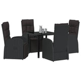 Garden Dining Set with Cushion 5 pcs Black Poly Rattan - Side View