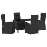 Garden Dining Set with Cushion 5 pcs Black Poly Rattan - Front View