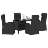 Garden Dining Set with Cushion 5 pcs Black Poly Rattan