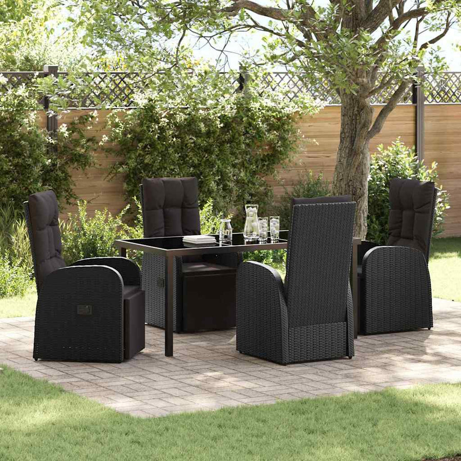 Garden Dining Set 5 pcs Black Poly Rattan