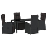 Garden Dining Set with Cushion 5 pcs Black Poly Rattan - Front View