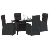 Garden Dining Set with Cushion 5 pcs Black Poly Rattan - Side View