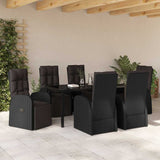Garden Dining Set with Cushion 7 pcs Black Poly Rattan - Top-Down View