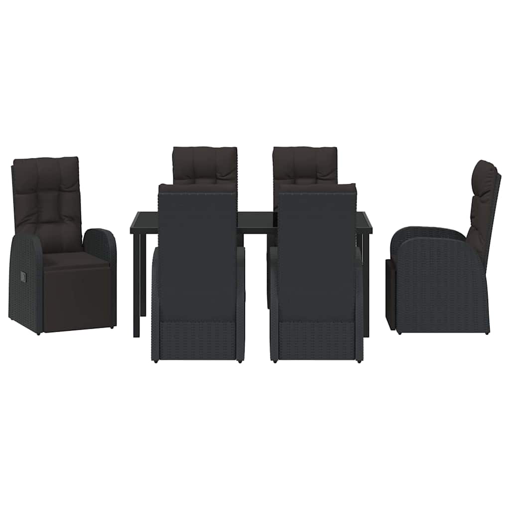 Garden Dining Set with Cushion 7 pcs Black Poly Rattan