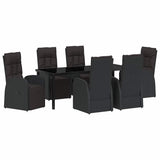 Garden Dining Set with Cushion 7 pcs Black Poly Rattan - Front View