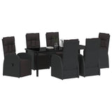 Garden Dining Set with Cushion 7 pcs Black Poly Rattan - Side View