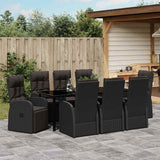 Garden Dining Set with Cushion 9 pcs Black Poly Rattan - Top-Down View